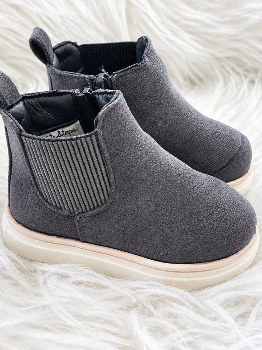First Steps Toddler Gray High Top Suede Shoes SZ 4